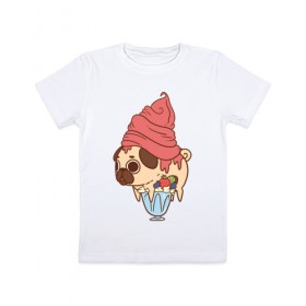 Детская футболка хлопок с принтом мопс-мороженое в Кировске, 100% хлопок | круглый вырез горловины, полуприлегающий силуэт, длина до линии бедер | 