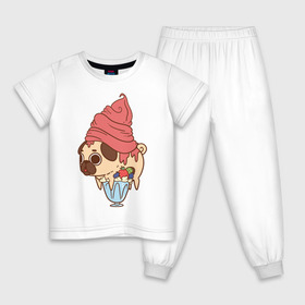 Детская пижама хлопок с принтом мопс-мороженое в Кировске, 100% хлопок |  брюки и футболка прямого кроя, без карманов, на брюках мягкая резинка на поясе и по низу штанин
 | 