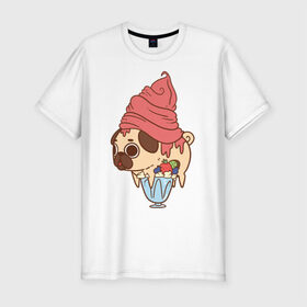 Мужская футболка премиум с принтом мопс-мороженое в Кировске, 92% хлопок, 8% лайкра | приталенный силуэт, круглый вырез ворота, длина до линии бедра, короткий рукав | 