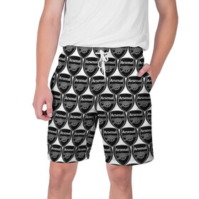 Мужские шорты 3D с принтом Arsenal Black&White в Кировске,  полиэстер 100% | прямой крой, два кармана без застежек по бокам. Мягкая трикотажная резинка на поясе, внутри которой широкие завязки. Длина чуть выше колен | Тематика изображения на принте: 