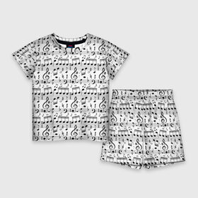 Детский костюм с шортами 3D с принтом Нотный стан в Кировске,  |  | Тематика изображения на принте: бемоль | диез | до | ля | ми | ноты | октава | паттерн | ре | си | скрипичный ключ | соль | фа