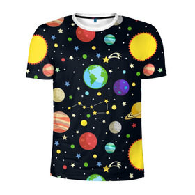 Мужская футболка 3D спортивная с принтом Солнечная система в Кировске, 100% полиэстер с улучшенными характеристиками | приталенный силуэт, круглая горловина, широкие плечи, сужается к линии бедра | большая медведица | венера | звезда | звезды | земля | космос | марс | меркурий | паттерн | сатурн | созвездия | солнце | уран | юпитер