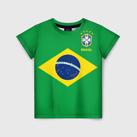 Детская футболка 3D с принтом Бразилия, форма в Кировске, 100% гипоаллергенный полиэфир | прямой крой, круглый вырез горловины, длина до линии бедер, чуть спущенное плечо, ткань немного тянется | brazil | uniform
