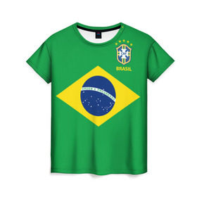 Женская футболка 3D с принтом Бразилия, форма в Кировске, 100% полиэфир ( синтетическое хлопкоподобное полотно) | прямой крой, круглый вырез горловины, длина до линии бедер | brazil | uniform