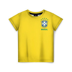 Детская футболка 3D с принтом Бразилия, форма в Кировске, 100% гипоаллергенный полиэфир | прямой крой, круглый вырез горловины, длина до линии бедер, чуть спущенное плечо, ткань немного тянется | brazil | uniform | бразильская | конфедерация