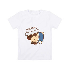 Детская футболка хлопок с принтом мопс-кофе в Кировске, 100% хлопок | круглый вырез горловины, полуприлегающий силуэт, длина до линии бедер | pug | мопс