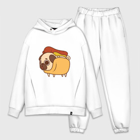 Мужской костюм хлопок OVERSIZE с принтом мопс хотдог в Кировске,  |  | pug | мопс