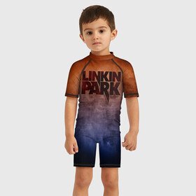 Детский купальный костюм 3D с принтом Linkin Park в Кировске, Полиэстер 85%, Спандекс 15% | застежка на молнии на спине | Тематика изображения на принте: band | linkin park | metal | music | rock | атрибутика | группа | метал | музыка | рок