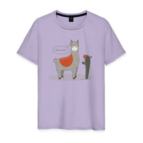 Мужская футболка хлопок с принтом alpaca-llama в Кировске, 100% хлопок | прямой крой, круглый вырез горловины, длина до линии бедер, слегка спущенное плечо. | Тематика изображения на принте: alpaca | llama | альпака | кактус | лама
