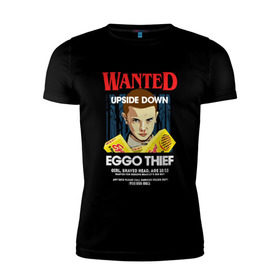 Мужская футболка премиум с принтом Wanted: Eggo Thief / 11 в Кировске, 92% хлопок, 8% лайкра | приталенный силуэт, круглый вырез ворота, длина до линии бедра, короткий рукав | 11 | netflix | stranger | things | бобби | браун | милли | нетфликс | одиннадцать