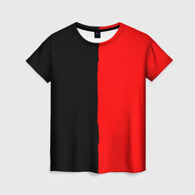 Женская футболка 3D с принтом Red & Black в Кировске, 100% полиэфир ( синтетическое хлопкоподобное полотно) | прямой крой, круглый вырез горловины, длина до линии бедер | black | duotone | phrases | red | text | двухцветный | красный | мат | надписи | половины | полоса | текст | фразы | черный