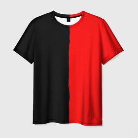 Мужская футболка 3D с принтом Red & Black в Кировске, 100% полиэфир | прямой крой, круглый вырез горловины, длина до линии бедер | black | duotone | phrases | red | text | двухцветный | красный | мат | надписи | половины | полоса | текст | фразы | черный