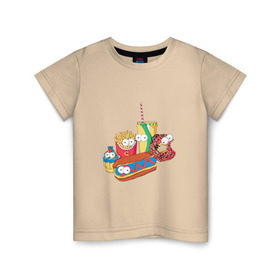 Детская футболка хлопок с принтом Вкусные Симпсоны в Кировске, 100% хлопок | круглый вырез горловины, полуприлегающий силуэт, длина до линии бедер | bart | homer | simpsons | барт | гомер | лиза | макдак | макдональдс | мардж | мэгги | фастфуд