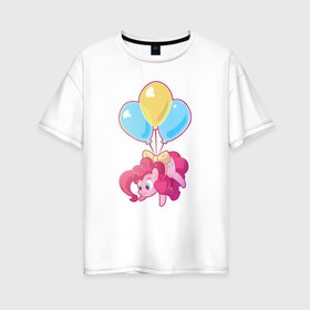 Женская футболка хлопок Oversize с принтом Chibi Pinkie Pie в Кировске, 100% хлопок | свободный крой, круглый ворот, спущенный рукав, длина до линии бедер
 | cartoon | chibi | fim | mlp | mult | my little pony | pinkie | pinkie pie | pony | млп | пинки пай | пони