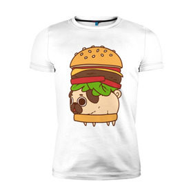 Мужская футболка премиум с принтом мопс-бургер в Кировске, 92% хлопок, 8% лайкра | приталенный силуэт, круглый вырез ворота, длина до линии бедра, короткий рукав | pug | мопс