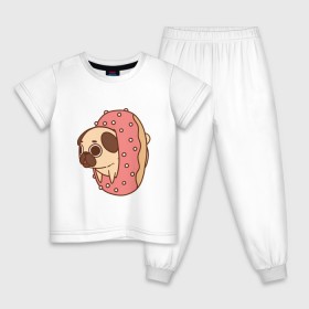 Детская пижама хлопок с принтом мопс-пончик в Кировске, 100% хлопок |  брюки и футболка прямого кроя, без карманов, на брюках мягкая резинка на поясе и по низу штанин
 | Тематика изображения на принте: pug | мопс