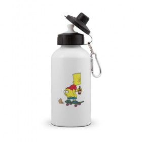 Бутылка спортивная с принтом Bart Simpson в Кировске, металл | емкость — 500 мл, в комплекте две пластиковые крышки и карабин для крепления | Тематика изображения на принте: skate | барт | борд | скейт