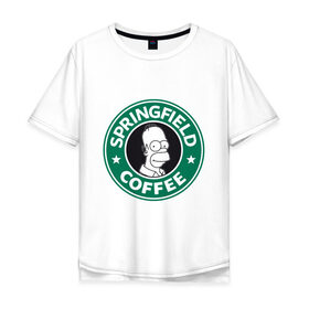 Мужская футболка хлопок Oversize с принтом Springfield Coffee в Кировске, 100% хлопок | свободный крой, круглый ворот, “спинка” длиннее передней части | homer | simpsons | гомер | лого | спрингфилд | старбакс
