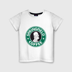 Детская футболка хлопок с принтом Springfield Coffee в Кировске, 100% хлопок | круглый вырез горловины, полуприлегающий силуэт, длина до линии бедер | Тематика изображения на принте: homer | simpsons | гомер | лого | спрингфилд | старбакс