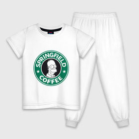 Детская пижама хлопок с принтом Springfield Coffee в Кировске, 100% хлопок |  брюки и футболка прямого кроя, без карманов, на брюках мягкая резинка на поясе и по низу штанин
 | Тематика изображения на принте: homer | simpsons | гомер | лого | спрингфилд | старбакс