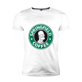 Мужская футболка премиум с принтом Springfield Coffee в Кировске, 92% хлопок, 8% лайкра | приталенный силуэт, круглый вырез ворота, длина до линии бедра, короткий рукав | homer | simpsons | гомер | лого | спрингфилд | старбакс