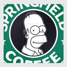 Магнитный плакат 3Х3 с принтом Springfield Coffee в Кировске, Полимерный материал с магнитным слоем | 9 деталей размером 9*9 см | homer | simpsons | гомер | лого | спрингфилд | старбакс