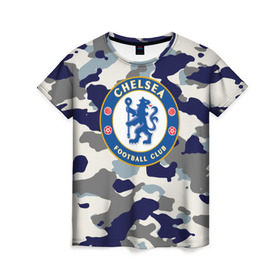 Женская футболка 3D с принтом FC Chelsea Camouflage в Кировске, 100% полиэфир ( синтетическое хлопкоподобное полотно) | прямой крой, круглый вырез горловины, длина до линии бедер | Тематика изображения на принте: 