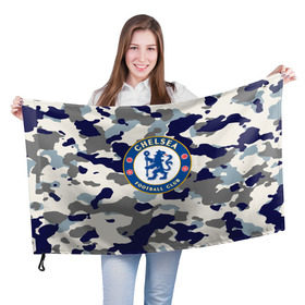 Флаг 3D с принтом FC Chelsea Camouflage в Кировске, 100% полиэстер | плотность ткани — 95 г/м2, размер — 67 х 109 см. Принт наносится с одной стороны | Тематика изображения на принте: 