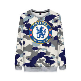 Женский свитшот 3D с принтом FC Chelsea Camouflage в Кировске, 100% полиэстер с мягким внутренним слоем | круглый вырез горловины, мягкая резинка на манжетах и поясе, свободная посадка по фигуре | Тематика изображения на принте: 