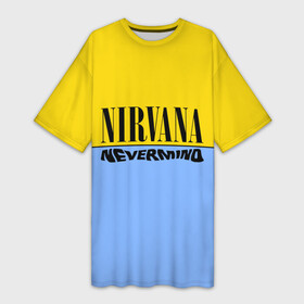Платье-футболка 3D с принтом Nirvana nevermino в Кировске,  |  | cobain | kurt | nevermino | nirvana | альтернативный | гранж | грол | группа | дональд | кобейн | курт | музыка | надпись | нервана | нирвана | новоселич | певец | рок | смайл | смайлик | солист