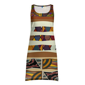 Платье-майка 3D с принтом Африканская мозаика в Кировске, 100% полиэстер | полуприлегающий силуэт, широкие бретели, круглый вырез горловины, удлиненный подол сзади. | afrika | pattern | африка | африканские мотивы | африканские узоры | солнце | узор | этника | южный континент