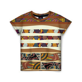 Детская футболка 3D с принтом Африканская мозаика в Кировске, 100% гипоаллергенный полиэфир | прямой крой, круглый вырез горловины, длина до линии бедер, чуть спущенное плечо, ткань немного тянется | afrika | pattern | африка | африканские мотивы | африканские узоры | солнце | узор | этника | южный континент