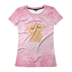 Женская футболка 3D с принтом Мишки в Кировске, 100% полиэфир ( синтетическое хлопкоподобное полотно) | прямой крой, круглый вырез горловины, длина до линии бедер | angel | heart | love | valentines day | амур | ангел | бабочки | купидон | любовь | медведь | сердце