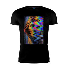 Мужская футболка премиум с принтом Pixel art в Кировске, 92% хлопок, 8% лайкра | приталенный силуэт, круглый вырез ворота, длина до линии бедра, короткий рукав | Тематика изображения на принте:  vaporwave | вебпанк | пиксель | скульптура