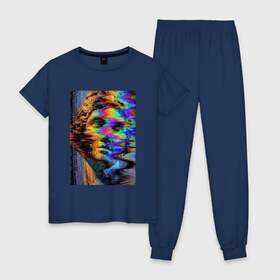 Женская пижама хлопок с принтом Pixel art в Кировске, 100% хлопок | брюки и футболка прямого кроя, без карманов, на брюках мягкая резинка на поясе и по низу штанин |  vaporwave | вебпанк | пиксель | скульптура