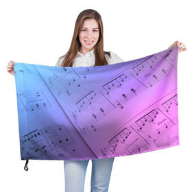 Флаг 3D с принтом Ноты в Кировске, 100% полиэстер | плотность ткани — 95 г/м2, размер — 67 х 109 см. Принт наносится с одной стороны | guitar | music | piano | гитара | музыка | ноты | пианино