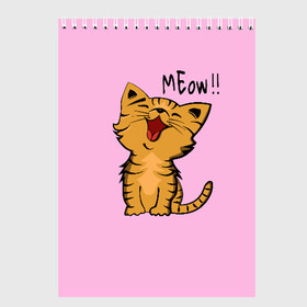 Скетчбук с принтом Meow !! в Кировске, 100% бумага
 | 48 листов, плотность листов — 100 г/м2, плотность картонной обложки — 250 г/м2. Листы скреплены сверху удобной пружинной спиралью | cat | pussy | smile | киска | котёнок | кошка | мяу | улыбка
