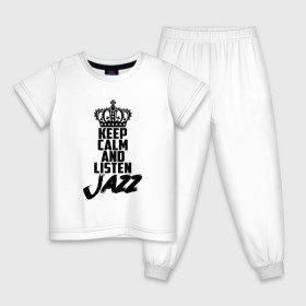 Детская пижама хлопок с принтом Keep calm and listen Jazz в Кировске, 100% хлопок |  брюки и футболка прямого кроя, без карманов, на брюках мягкая резинка на поясе и по низу штанин
 | jazz | африканские ритмы | афроамериканский | блюз | вокально | гармоническая | джаз | джас | европейская | жаз | жас | инструментальная | музыка | музыкальный | регтайм | структура | фольклор