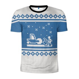 Мужская футболка 3D спортивная с принтом Свитер с Оленем в Кировске, 100% полиэстер с улучшенными характеристиками | приталенный силуэт, круглая горловина, широкие плечи, сужается к линии бедра | зима | новый год | олень | подарок | прикол | свитер | свитер с оленем
