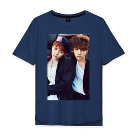 Мужская футболка хлопок Oversize с принтом kpop BTS Юнги и Джин в Кировске, 100% хлопок | свободный крой, круглый ворот, “спинка” длиннее передней части | kpop