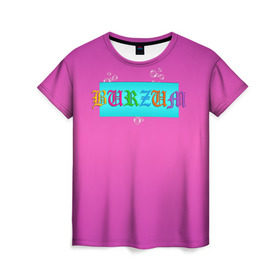 Женская футболка 3D с принтом Burzum в Кировске, 100% полиэфир ( синтетическое хлопкоподобное полотно) | прямой крой, круглый вырез горловины, длина до линии бедер | band | burzum | fun | logo | metal | music | rock | группа | детский | метал | музыка | прикол | розовый | рок