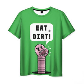 Мужская футболка 3D с принтом Ешь грязь! в Кировске, 100% полиэфир | прямой крой, круглый вырез горловины, длина до линии бедер | eat dirt | грозный | грязь | жри | землю | мультяшка | насекомое | пасть | червь | червяк