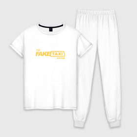 Женская пижама хлопок с принтом FakeTaxi в Кировске, 100% хлопок | брюки и футболка прямого кроя, без карманов, на брюках мягкая резинка на поясе и по низу штанин | 