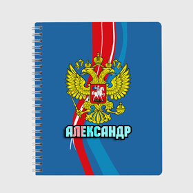 Тетрадь с принтом Герб Александр в Кировске, 100% бумага | 48 листов, плотность листов — 60 г/м2, плотность картонной обложки — 250 г/м2. Листы скреплены сбоку удобной пружинной спиралью. Уголки страниц и обложки скругленные. Цвет линий — светло-серый
 | александр | герб | имена | орел | патриот | россия | саша | страна