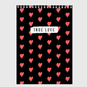 Скетчбук с принтом True Love в Кировске, 100% бумага
 | 48 листов, плотность листов — 100 г/м2, плотность картонной обложки — 250 г/м2. Листы скреплены сверху удобной пружинной спиралью | Тематика изображения на принте: 14 февраля | love | valentine | день святого валентина | любовь | сердечки