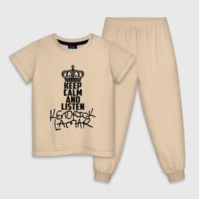 Детская пижама хлопок с принтом Keep calm and listen Kendrick Lamar в Кировске, 100% хлопок |  брюки и футболка прямого кроя, без карманов, на брюках мягкая резинка на поясе и по низу штанин
 | Тематика изображения на принте: k dot | kendrick | kendrick lamar | kl | lamar | вестсай | дакворт | кдот | кендрик | кл | король хип хопа | ламар | музыкант | надпись | певец | реп | репер | рэп | рэпер | хип хоп | эндрик