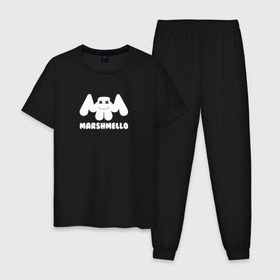 Мужская пижама хлопок с принтом Marshmello в Кировске, 100% хлопок | брюки и футболка прямого кроя, без карманов, на брюках мягкая резинка на поясе и по низу штанин
 | edm | marshmello