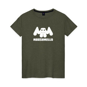 Женская футболка хлопок с принтом Marshmello в Кировске, 100% хлопок | прямой крой, круглый вырез горловины, длина до линии бедер, слегка спущенное плечо | edm | marshmello