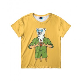 Детская футболка 3D с принтом Медведь Хипстер Love в Кировске, 100% гипоаллергенный полиэфир | прямой крой, круглый вырез горловины, длина до линии бедер, чуть спущенное плечо, ткань немного тянется | Тематика изображения на принте: hipster | love | story | животные | любовь | медведь | хипстер | человек