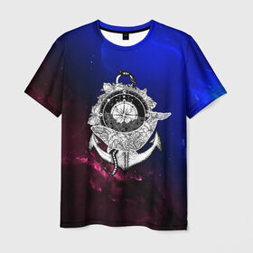Мужская футболка 3D с принтом Кит space в Кировске, 100% полиэфир | прямой крой, круглый вырез горловины, длина до линии бедер | space | star | животные | звезды | космос | море | штурвал